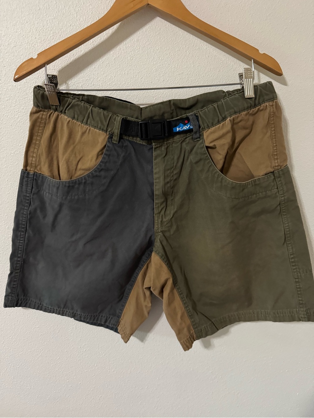 Kavu Chilli Lite Short Jumble Colorblock Belt Olive Gray Outdoor Gorpcore Y2K-M